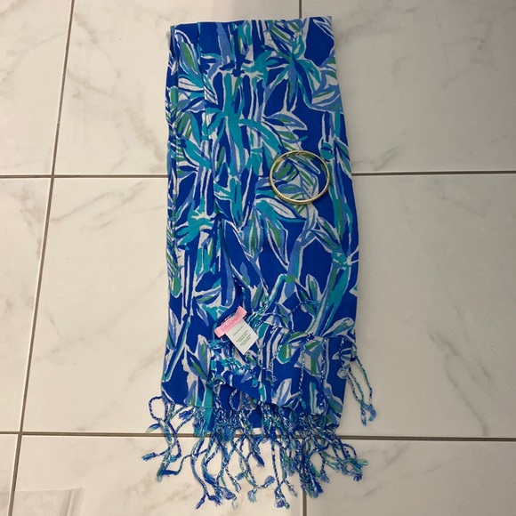 Lilly Pulitzer Scarf Blue BAM BOOM set gold bangle NWOT - Picture 1 of 3